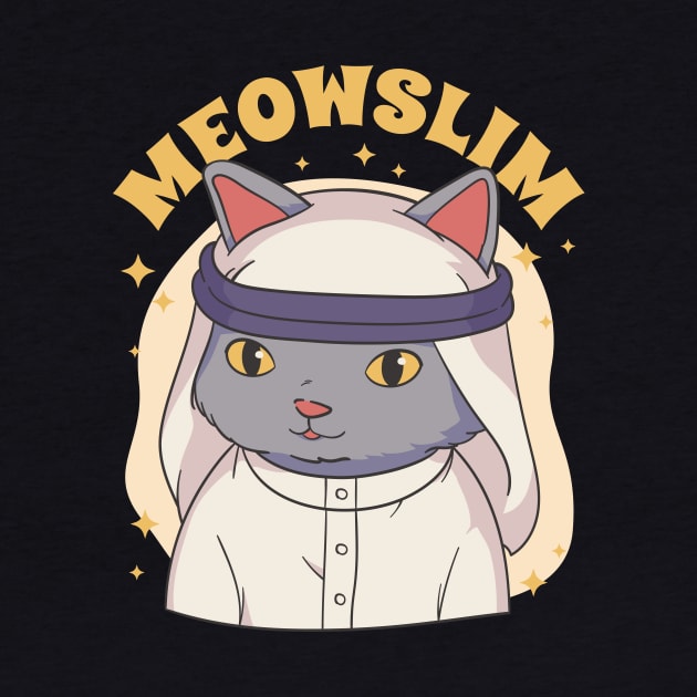 Funny Muslim Puns Cat Meowslim by Kelleh Co. 